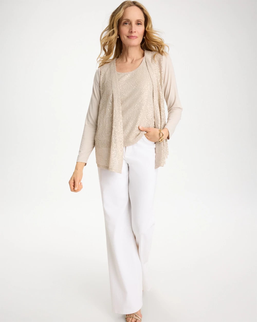 Chico's Knit Sequin Tank Smokey Taupe