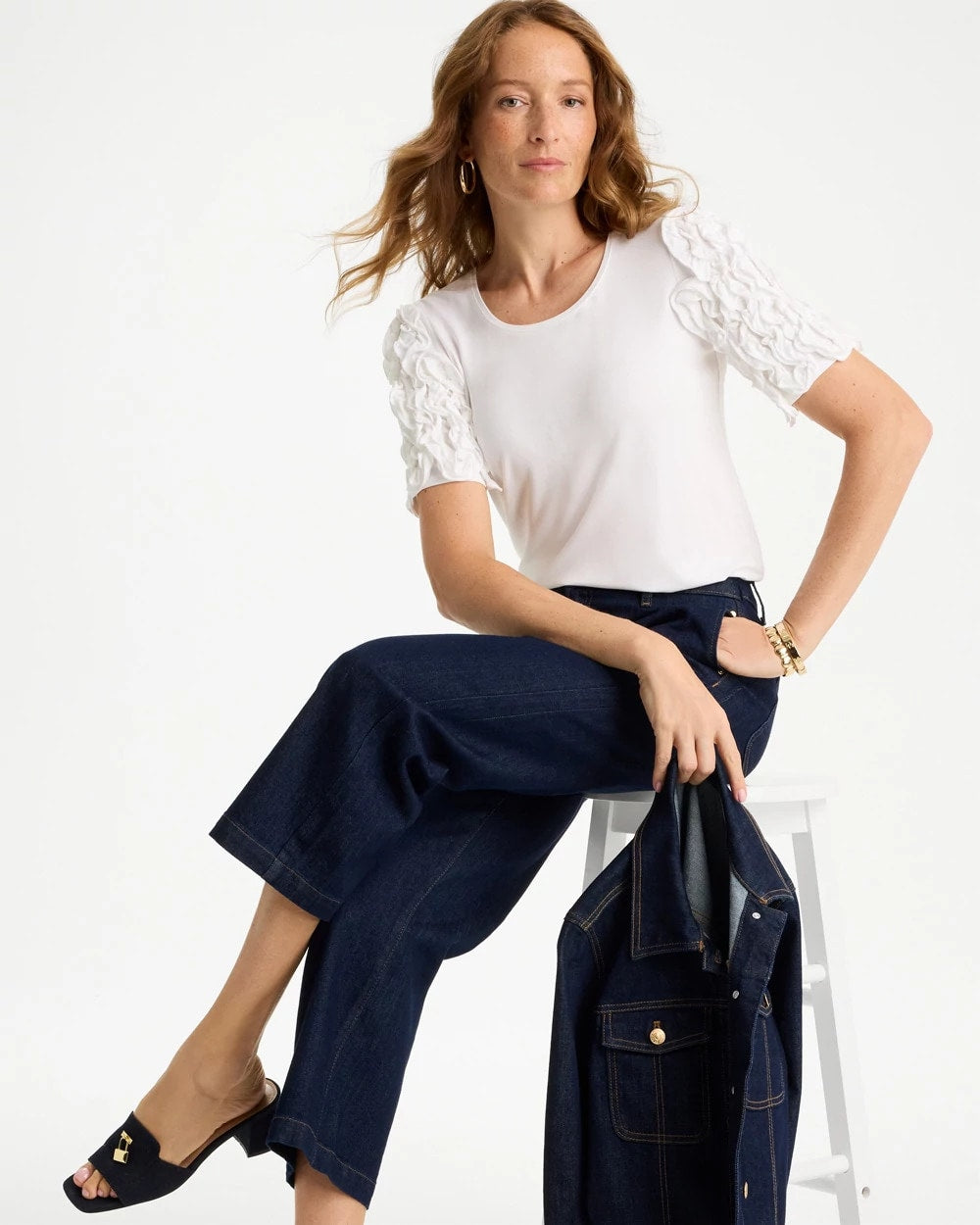 Chico's Knit 3D Sleeve Tee Alabaster