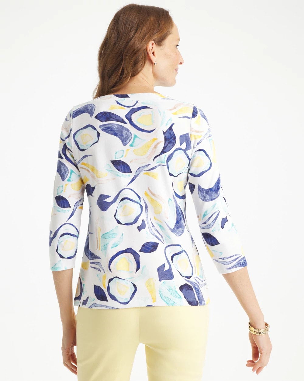 Chico's Abstract Pima 3/4 Sleeve Tee Passport Blue