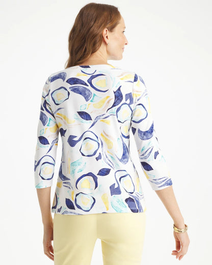 Chico's Abstract Pima 3/4 Sleeve Tee Passport Blue