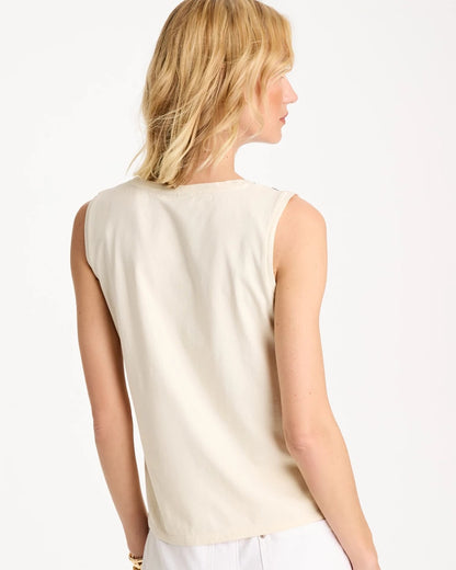 Chico's Caviar Trim Floral Tank Ecru