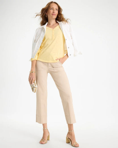 Chico's Puff Sleeve Cotton Slub Henley Tee Golden Haze