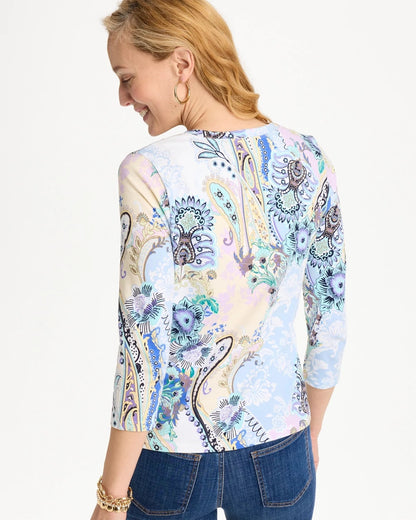 Chico's Patch Cotton Stretch 3/4 Sleeve Tee Passport Blue