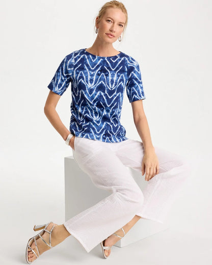 Chico's Tie Dye Chevron Pima Elbow Sleeve Tee Passport Blue