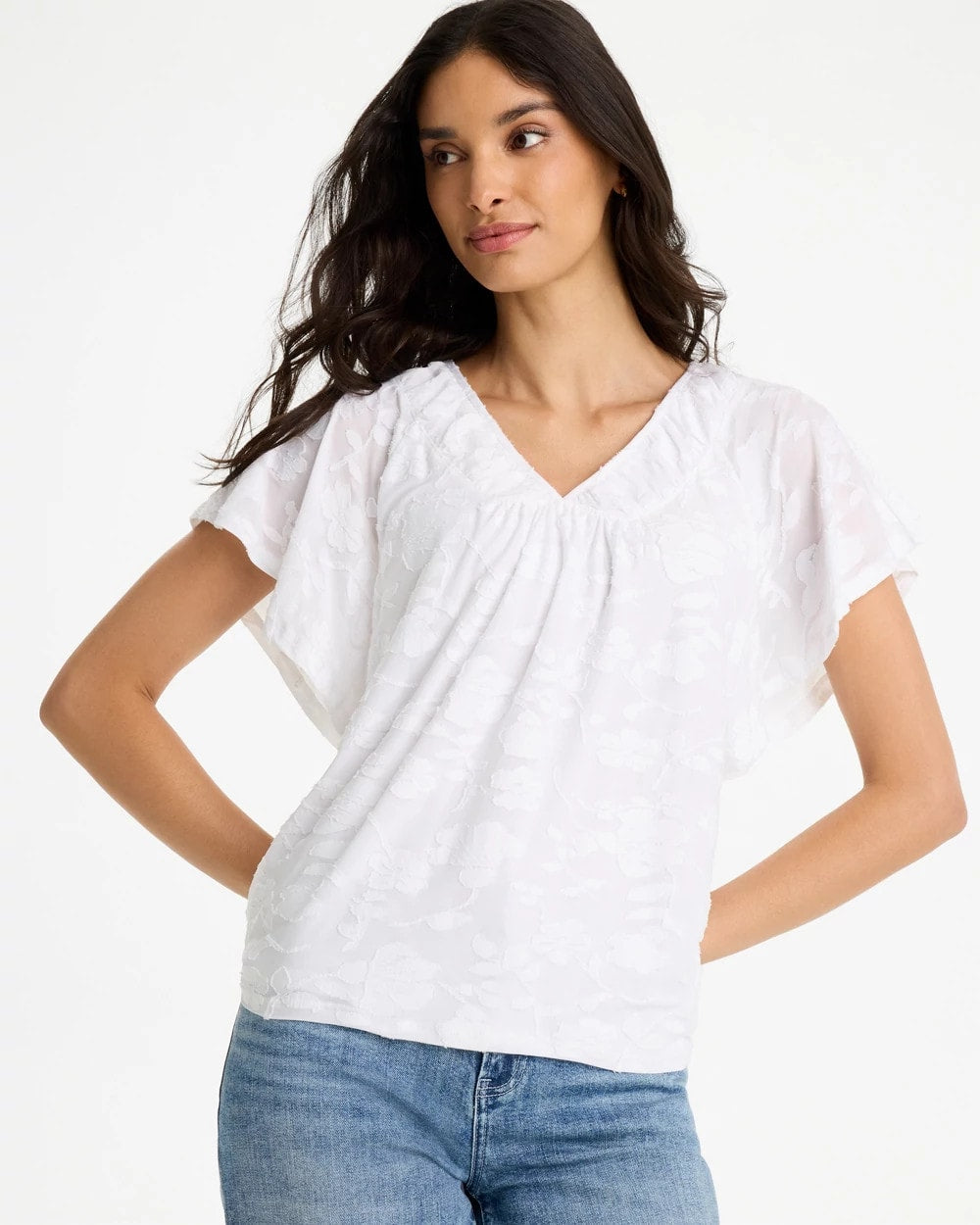 Chico's Burnout Floral Tee Alabaster