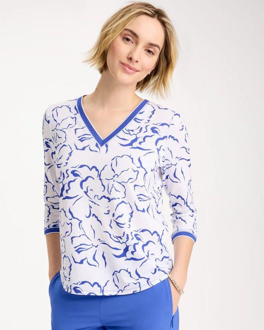 Chico's Zenergy® Slub Knit Mesh Trim Tee Amparo Blue