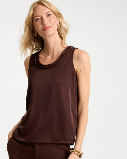 Chico's Jersey Satin Tank Top Deep Brown