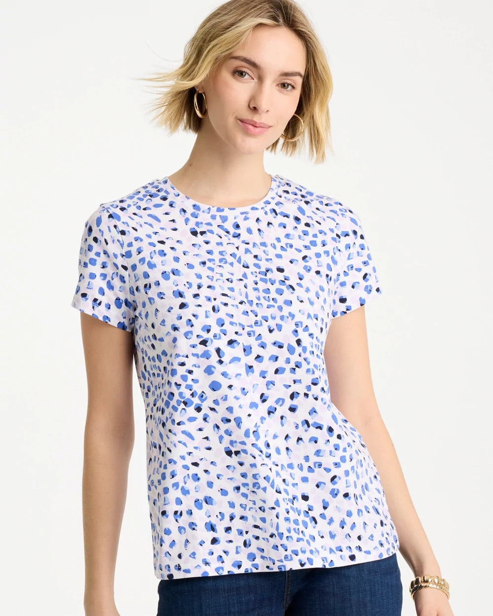 Chico's Murano Cotton Stretch Cap Sleeve Tee Amparo Blue