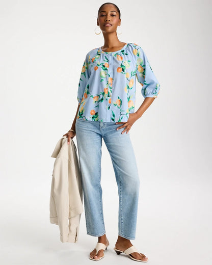 Chico's Cotton Voile Printed Blouse Bondi Blue