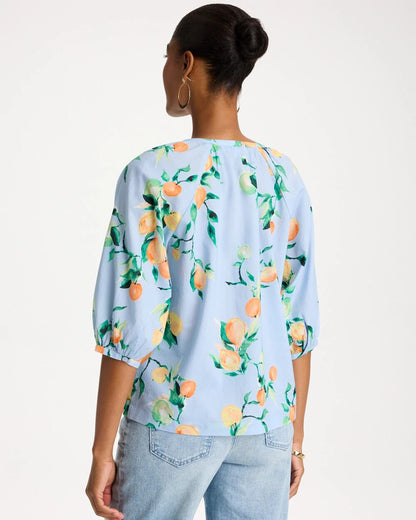 Chico's Cotton Voile Printed Blouse Bondi Blue