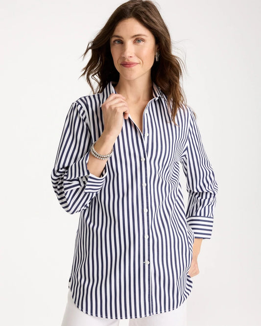 Chico's No Iron™ Stretch Striped Shirt Passport Blue