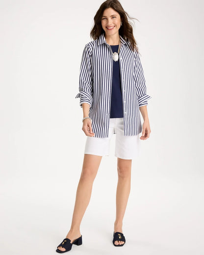 Chico's No Iron™ Stretch Striped Shirt Passport Blue