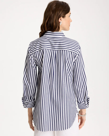 Chico's No Iron™ Stretch Striped Shirt Passport Blue