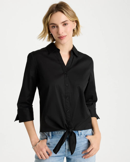 Chico's Poplin Cotton Tie-Front Top Black