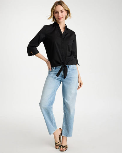 Chico's Poplin Cotton Tie-Front Top Black
