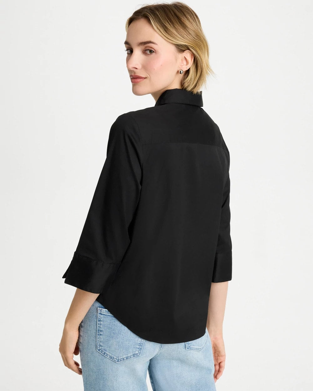 Chico's Poplin Cotton Tie-Front Top Black