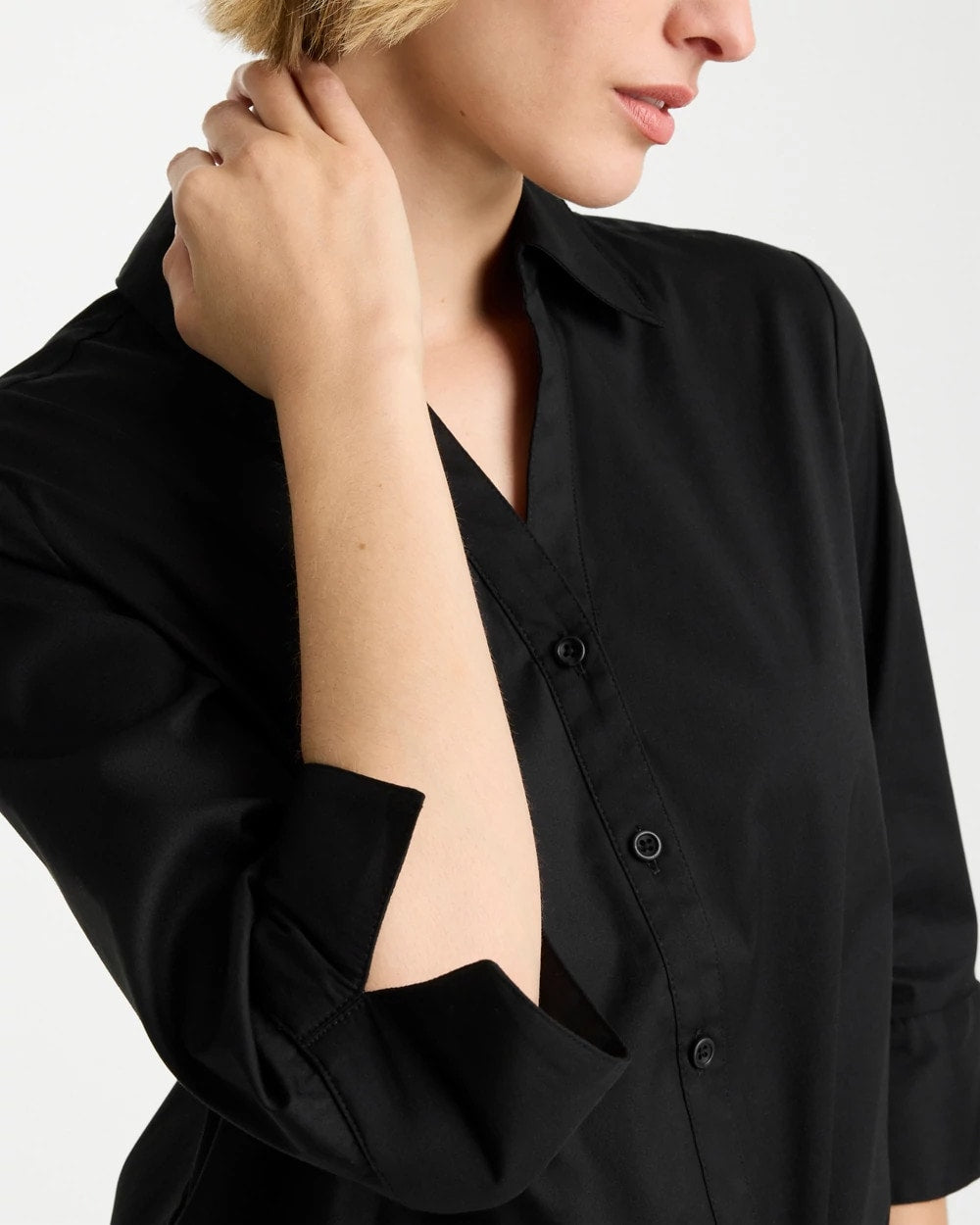Chico's Poplin Cotton Tie-Front Top Black