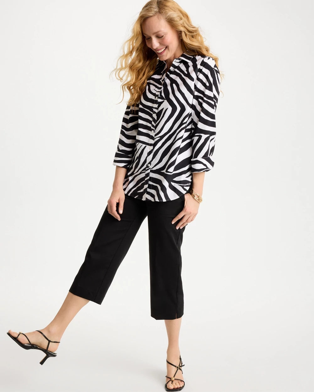 Chico's No Iron™ Stretch Animal Print Shirt Black