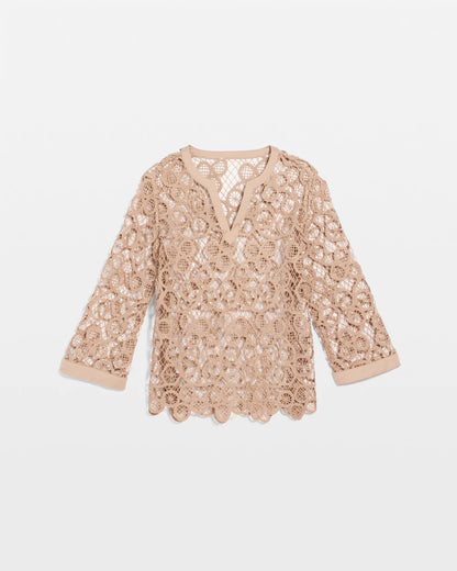 Chico's Mixed-Media Medallion Lace Top Mocha Mousse