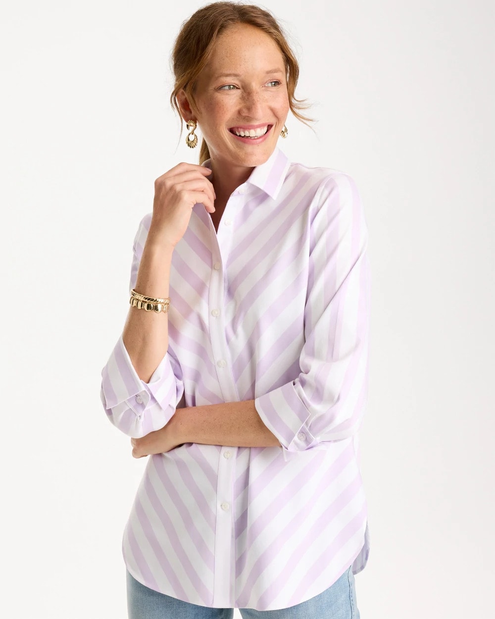 Chico's No Iron™ Stretch Striped Shirt Orchid Mist