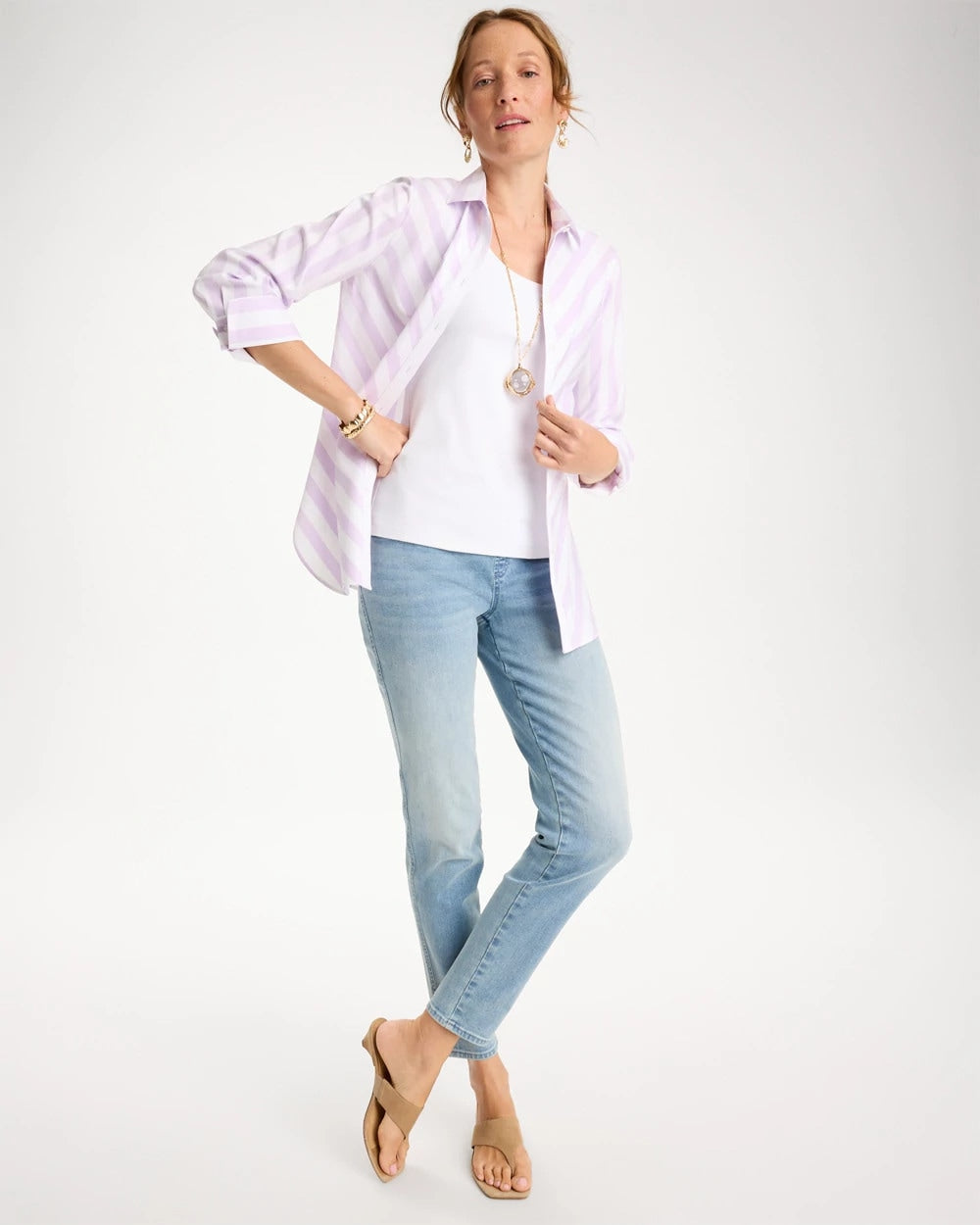 Chico's No Iron™ Stretch Striped Shirt Orchid Mist