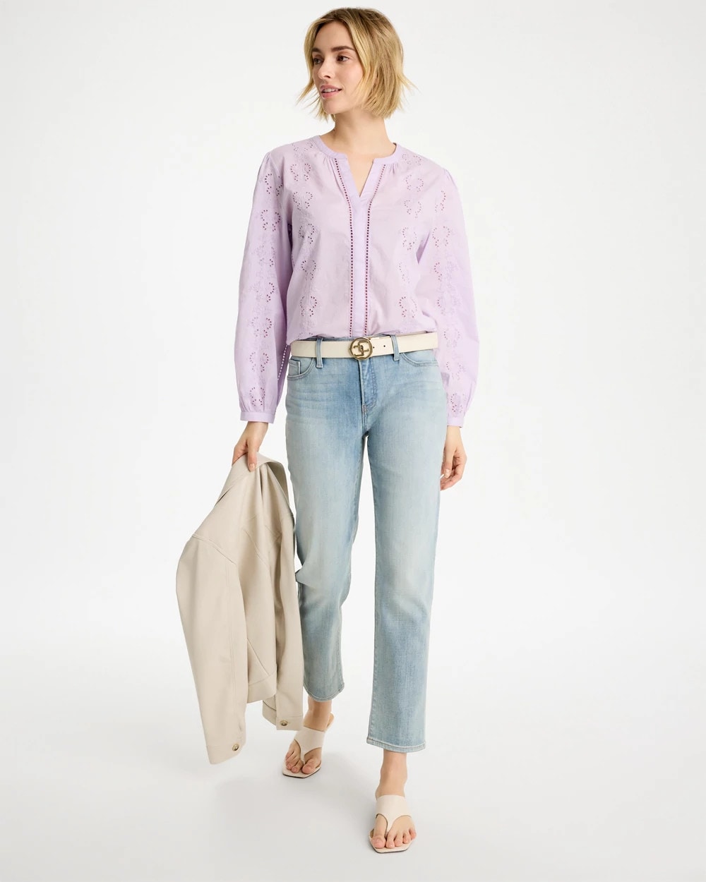 Chico's Embroidered Top Orchid Mist