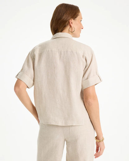 Chico's Linen Camp Collared Shirt Oatmeal