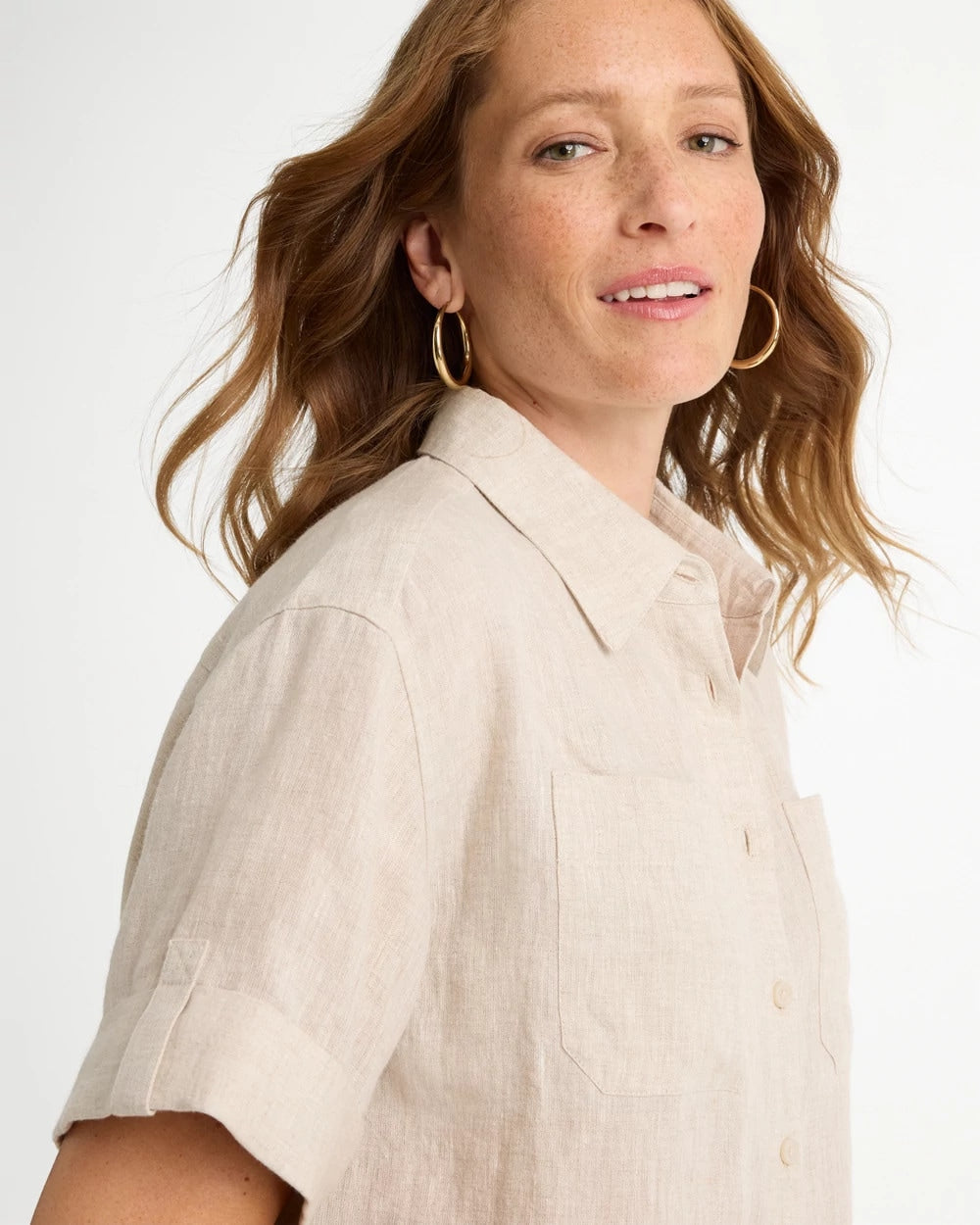 Chico's Linen Camp Collared Shirt Oatmeal