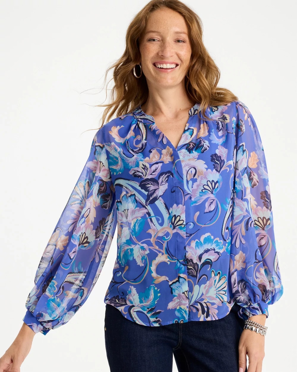 Chico's Georgette Paisley Blouse Amparo Blue