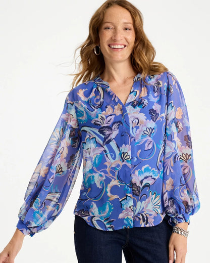 Chico's Georgette Paisley Blouse Amparo Blue