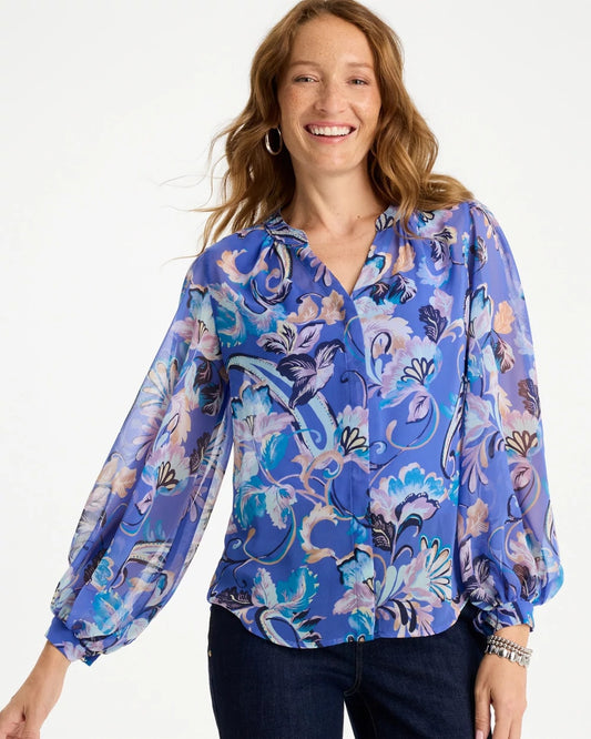 Chico's Georgette Paisley Blouse Amparo Blue