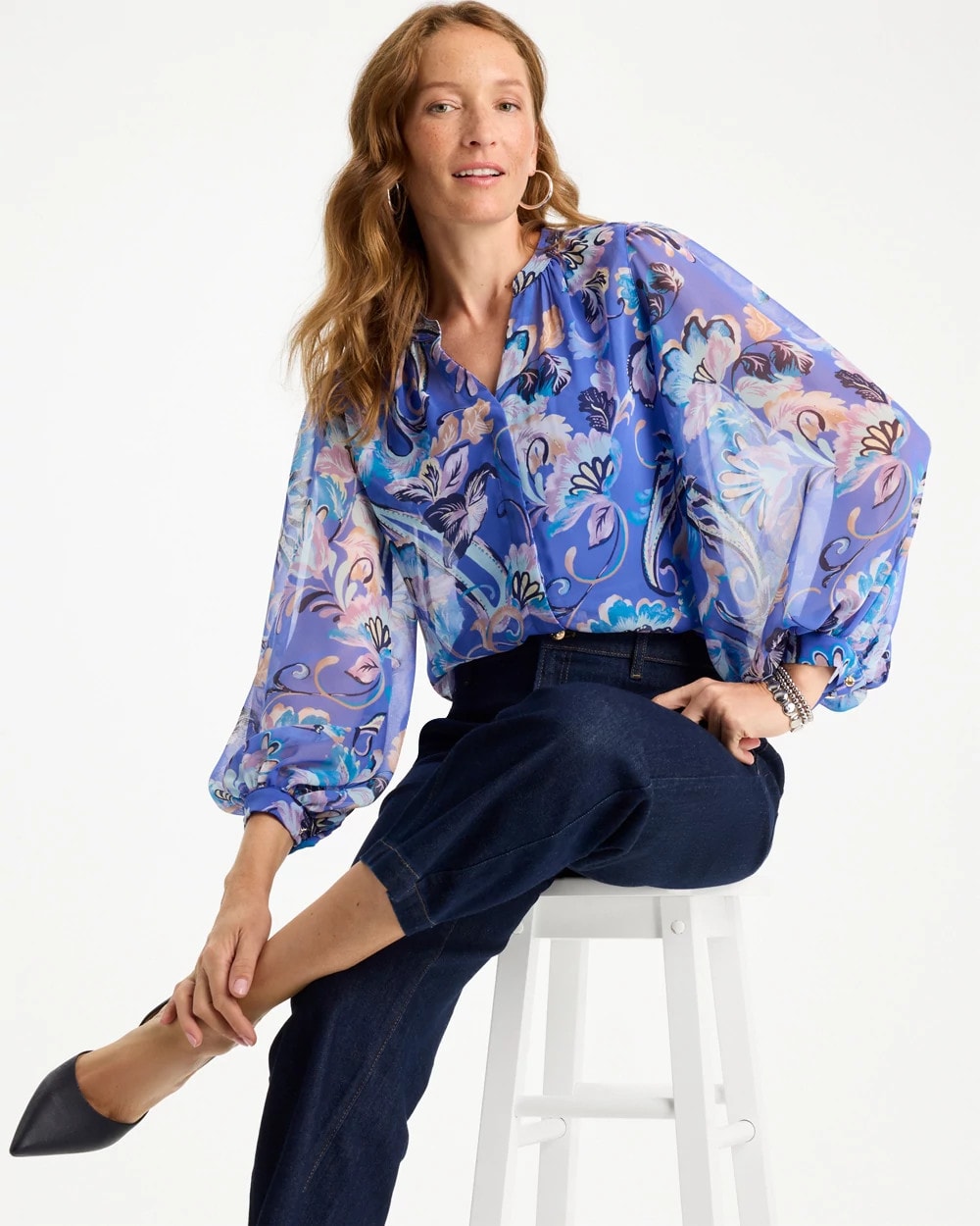 Chico's Georgette Paisley Blouse Amparo Blue