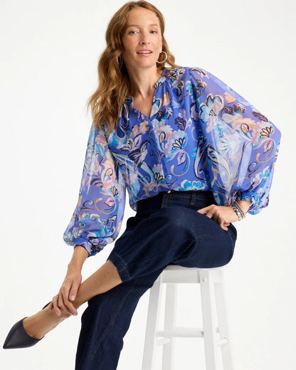 Chico's Georgette Paisley Blouse Amparo Blue