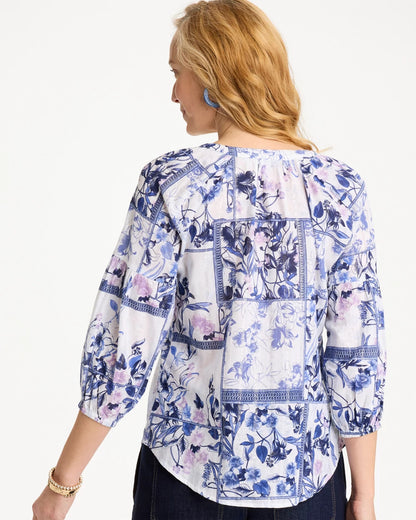 Chico's Cotton Printed Billow Sleeve Blouse Amparo Blue
