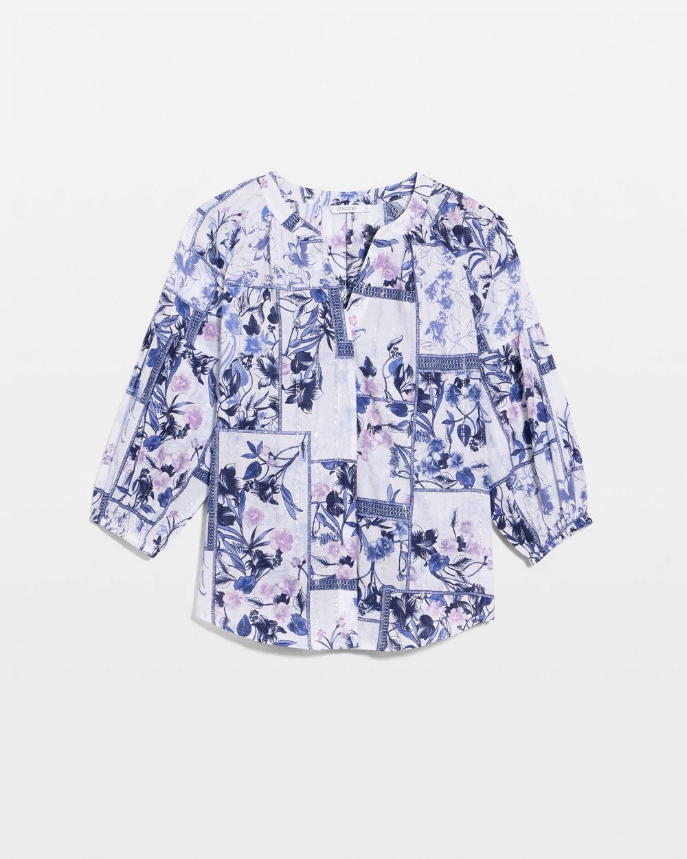 Chico's Cotton Printed Billow Sleeve Blouse Amparo Blue