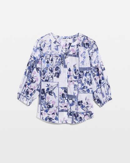 Chico's Cotton Printed Billow Sleeve Blouse Amparo Blue