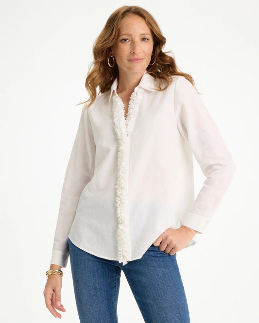 Chico's Linen Flower Embellished Blouse Alabaster