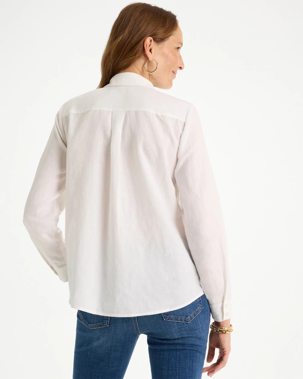 Chico's Linen Flower Embellished Blouse Alabaster