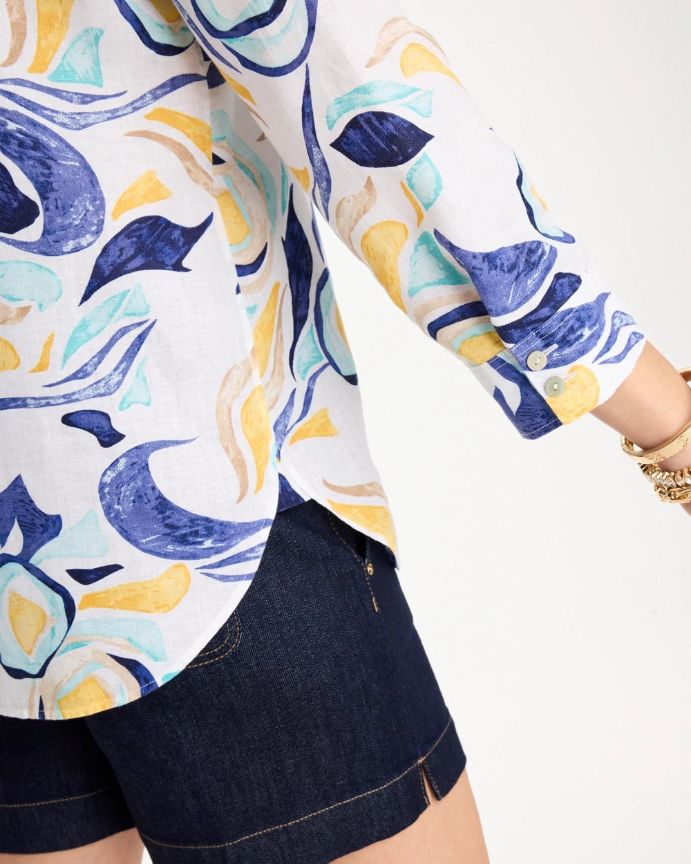 Chico's No Iron™ Linen Handpainted Print Shirt Passport Blue
