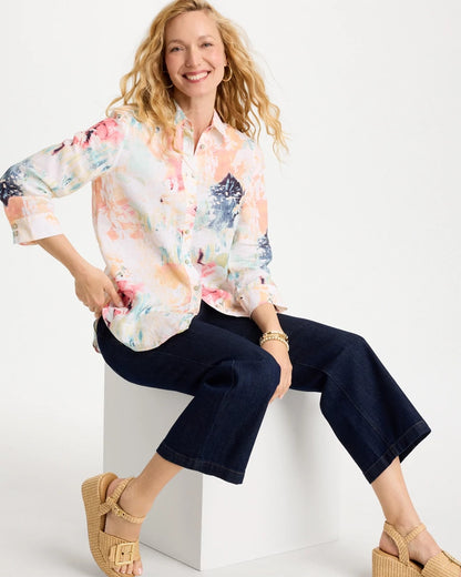 Chico's No Iron™ Linen Printed Shirt Calypso Coral