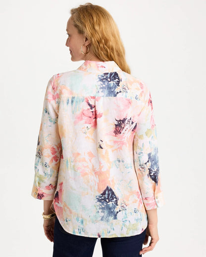 Chico's No Iron™ Linen Printed Shirt Calypso Coral