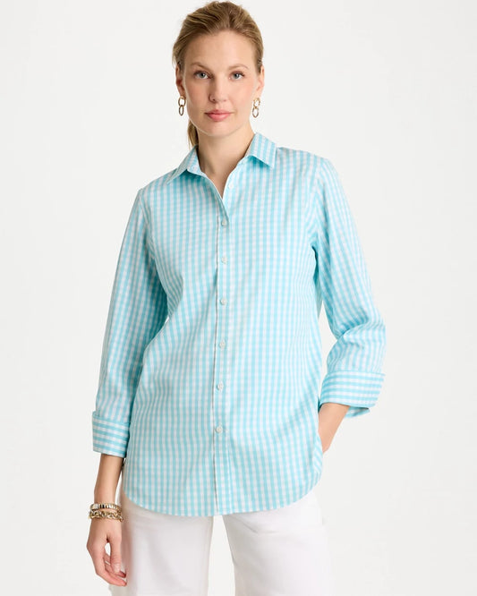 Chico's No Iron™ Stretch Gingham Shirt Bondi Blue