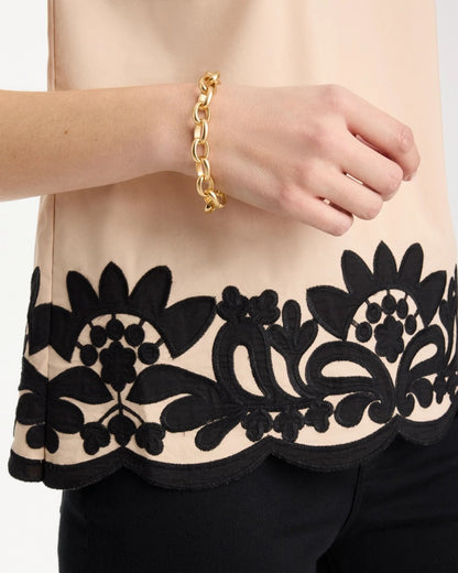 Chico's Applique Embellished Sleeveless Top Tan Bisque