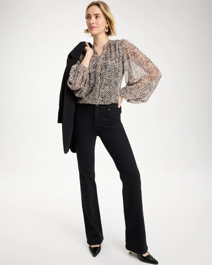 Chico's Georgette Printed Squares Blouse Black