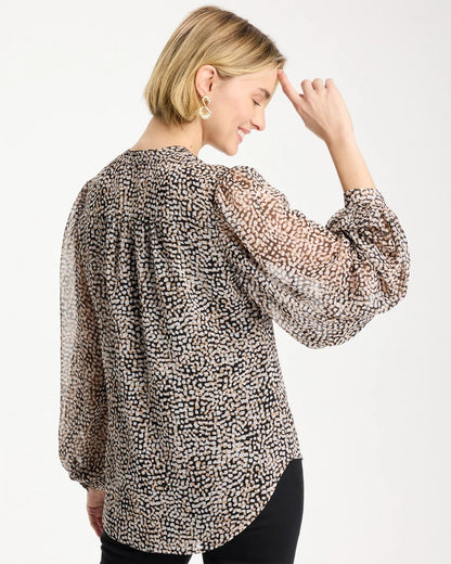 Chico's Georgette Printed Squares Blouse Black