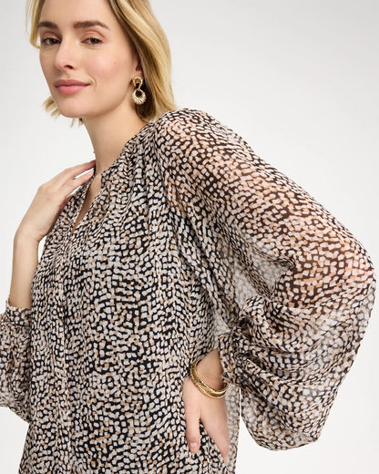 Chico's Georgette Printed Squares Blouse Black