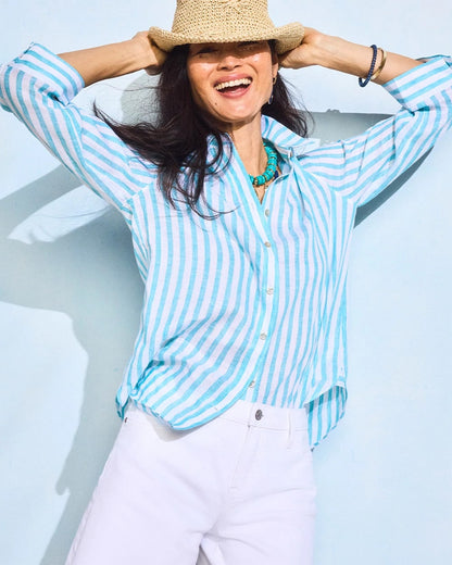 Chico's No Iron™ Linen Striped Shirt Oceano