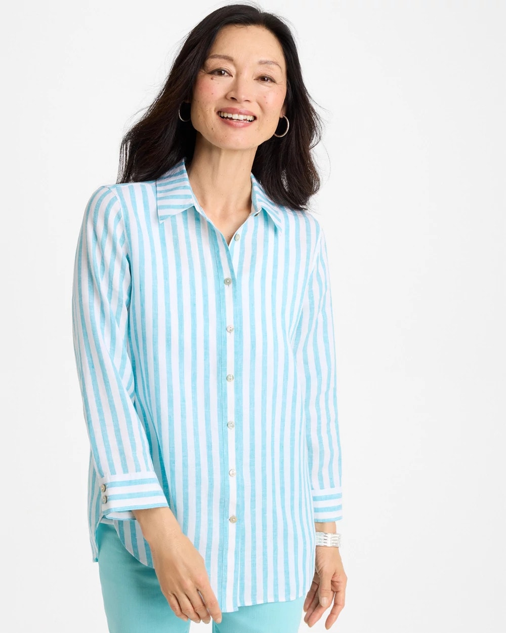 Chico's No Iron™ Linen Striped Shirt Oceano