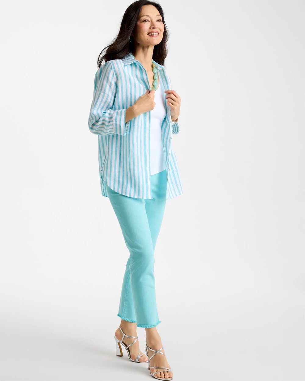 Chico's No Iron™ Linen Striped Shirt Oceano