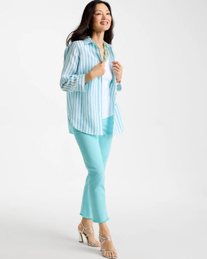 Chico's No Iron™ Linen Striped Shirt Oceano
